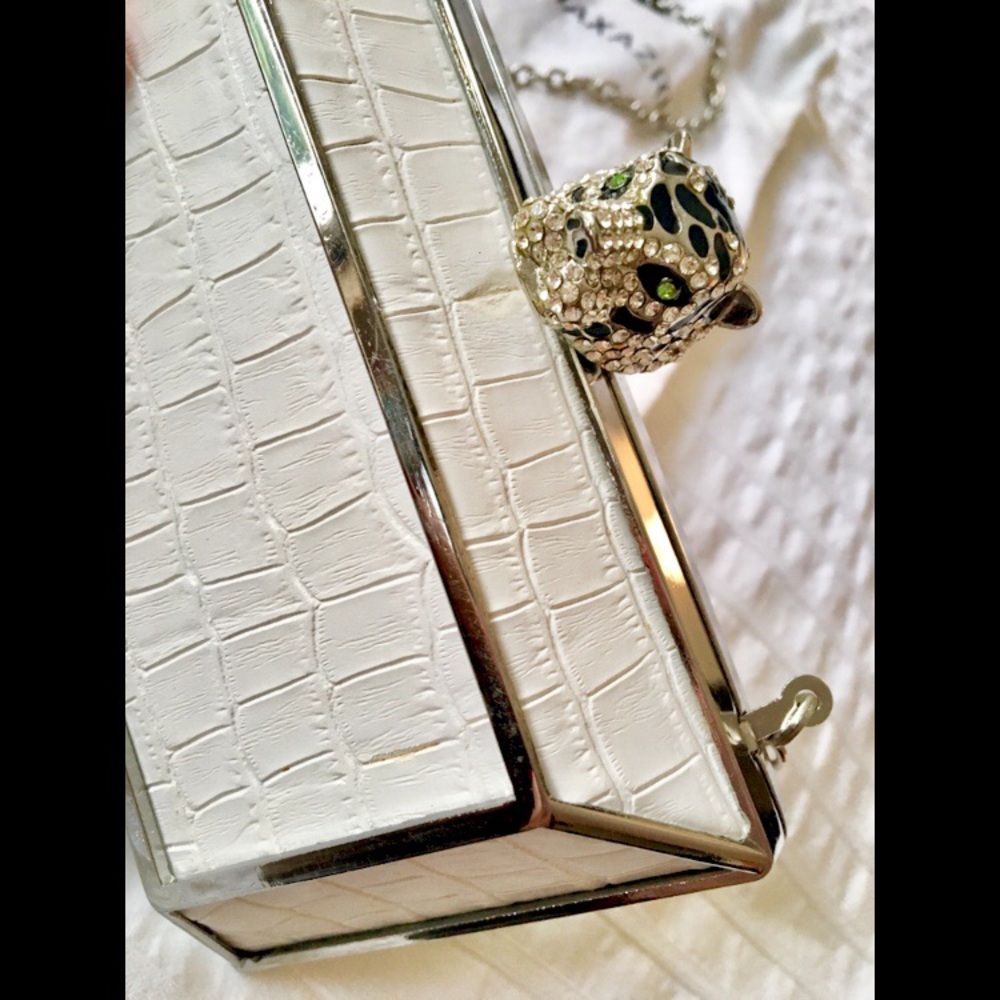 BCBG MAXAZRIA White Romi Tiger Minaudiere clutch
